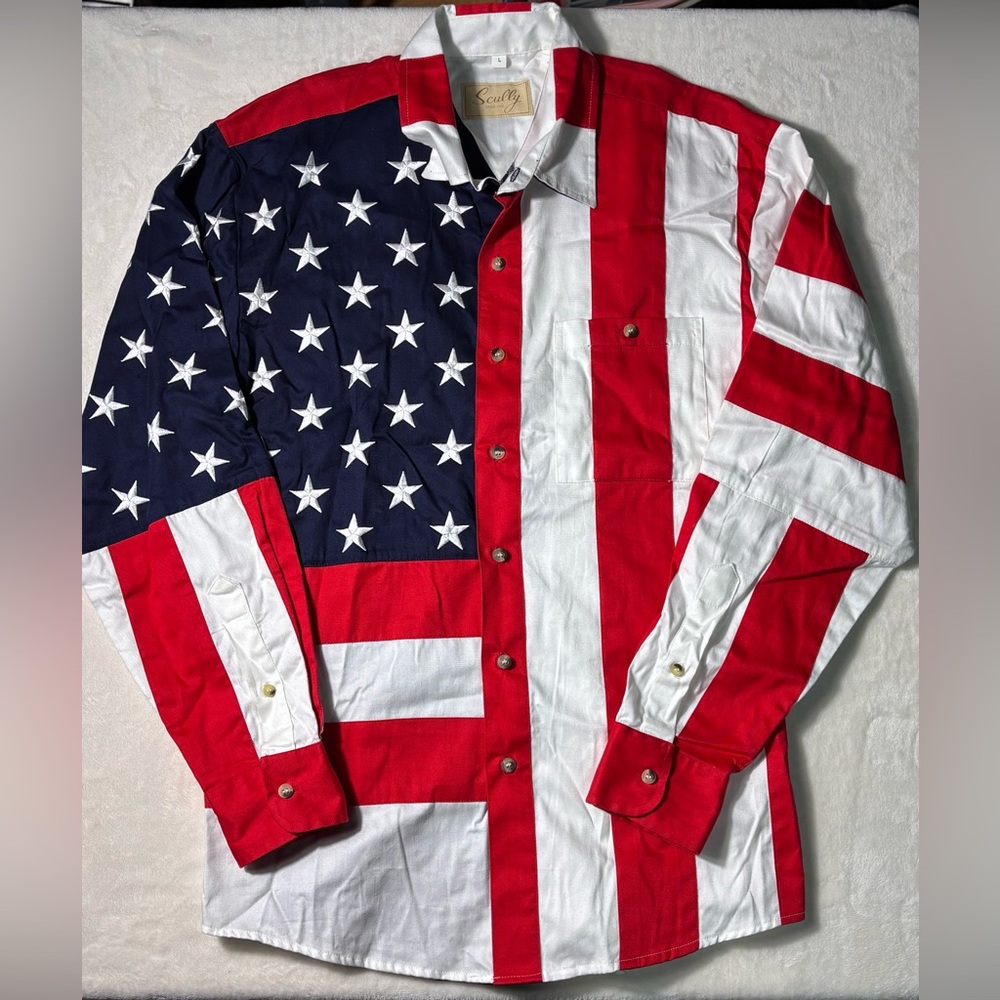 Scully Large Men's Red, White, and Blue Button Down Shirt 100% cotton 4 of July - Picture 2 of 10